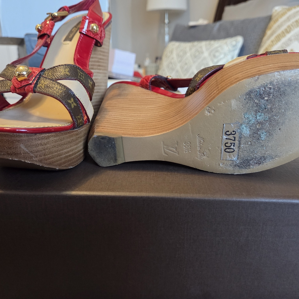 Louis Vuitton Red and Brown Wedges Sandals - Picture 4 of 5